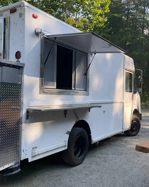 White Taco Truck — white truck with the service window open