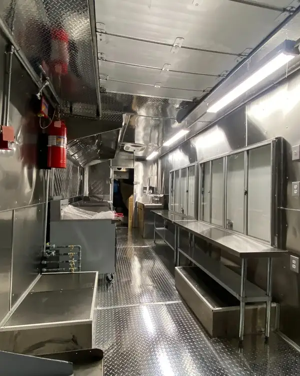 Mexican Food Truck — galley with prep tables and service windows