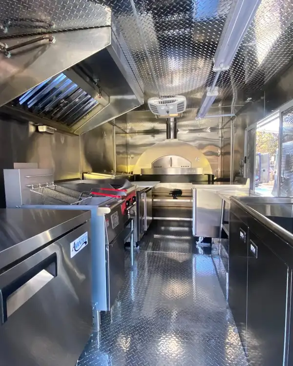 Pizza Truck — full-length galley with diamond-plate floor