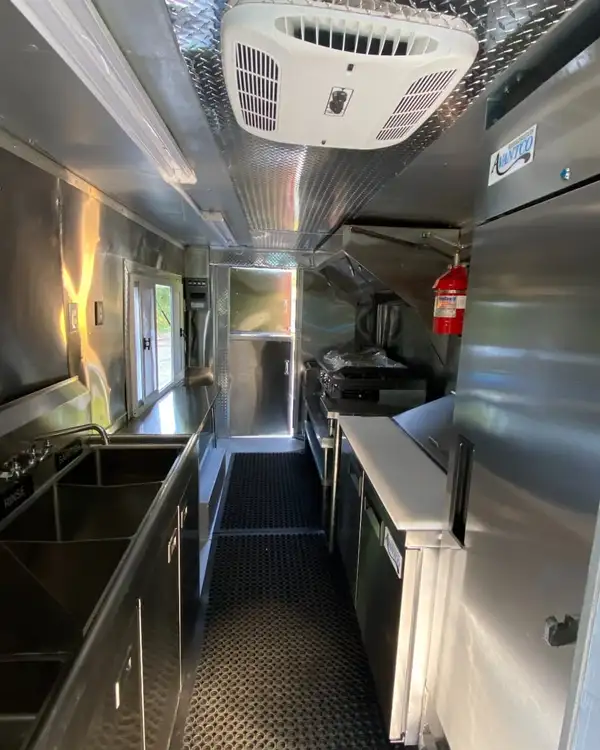 White Taco Truck — galley with sinks and refrigerator