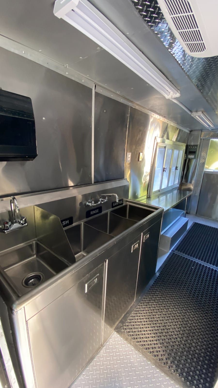 White Taco Truck — three-compartment sink and hand sink