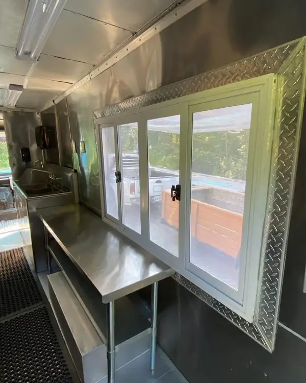 White Taco Truck — service window and work table