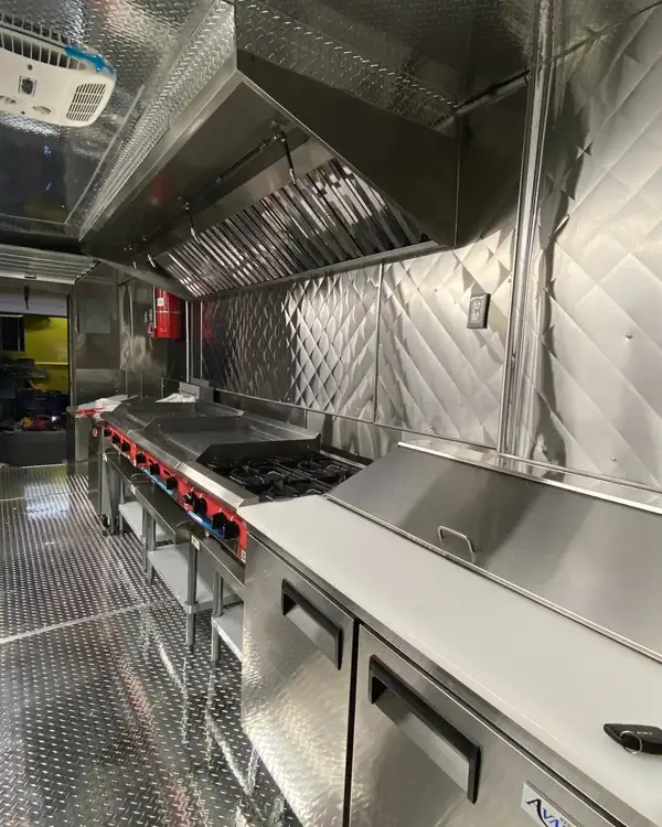 Mexican Food Truck — cook line with hood and refrigeration