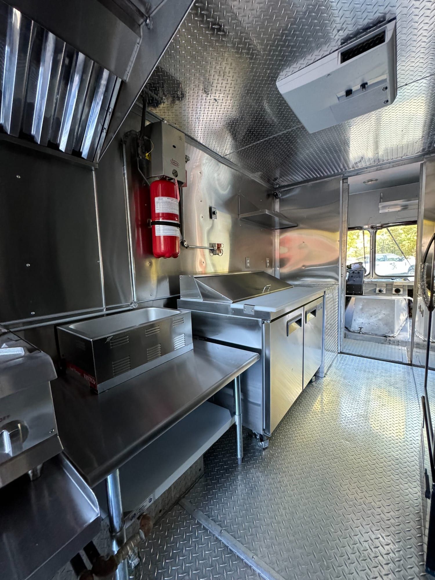 Prep line and refrigeration inside the taco truck